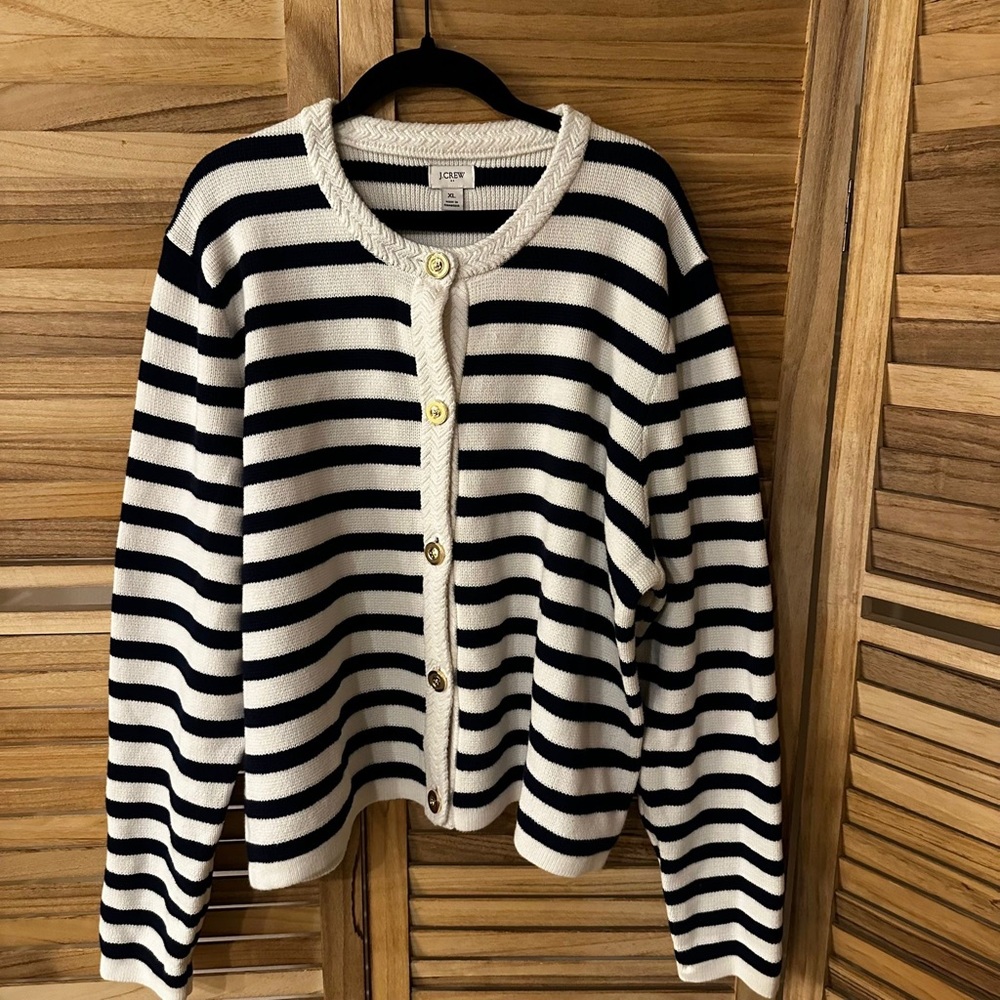J Crew Striped cotton lady jacket cardigan sweater size XL - Picture 4 of 7